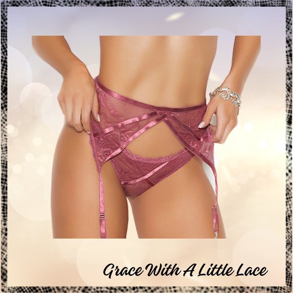 Rose Wine Lace Bra and Garter Lingerie Set - Picture 7 of 8